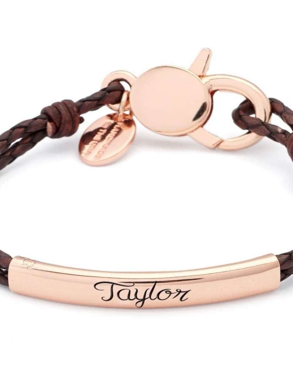 Lizzy James Rose Gold & Brown Leather Bracelet NAMASTE